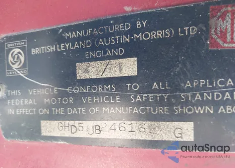 1970 Mg Mgb Gt z USA, uszkodzony, nr VIN GHD5UB246162G0000